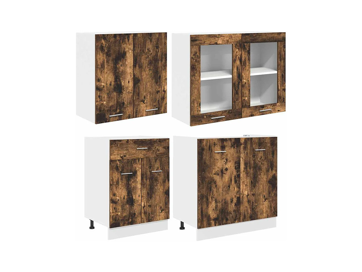 Ensemble de meubles de cuisine avec porte Lyon 4 pcs Chêne fumé