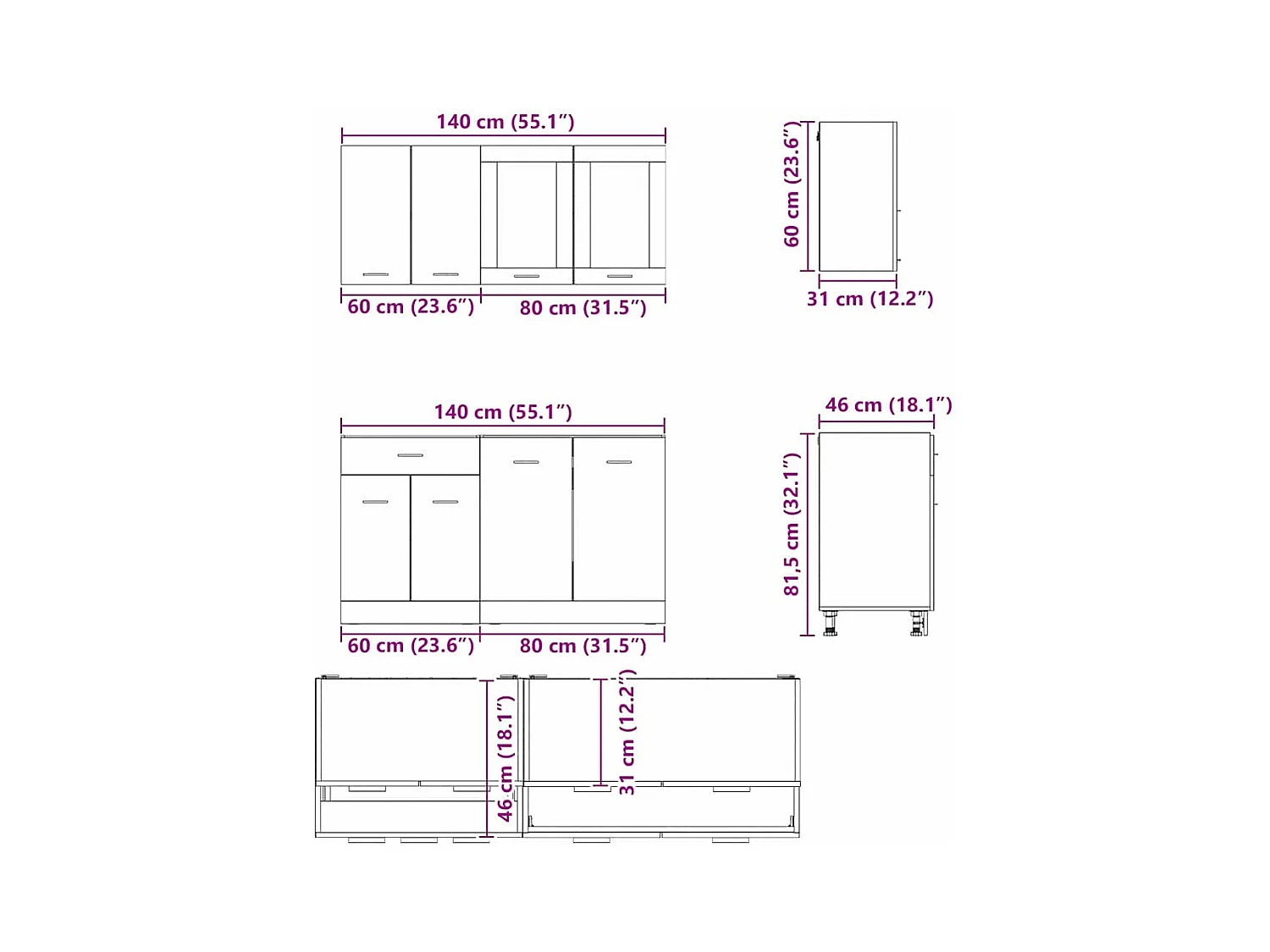 Ensemble de meubles de cuisine avec porte Lyon 4 pcs Chêne fumé