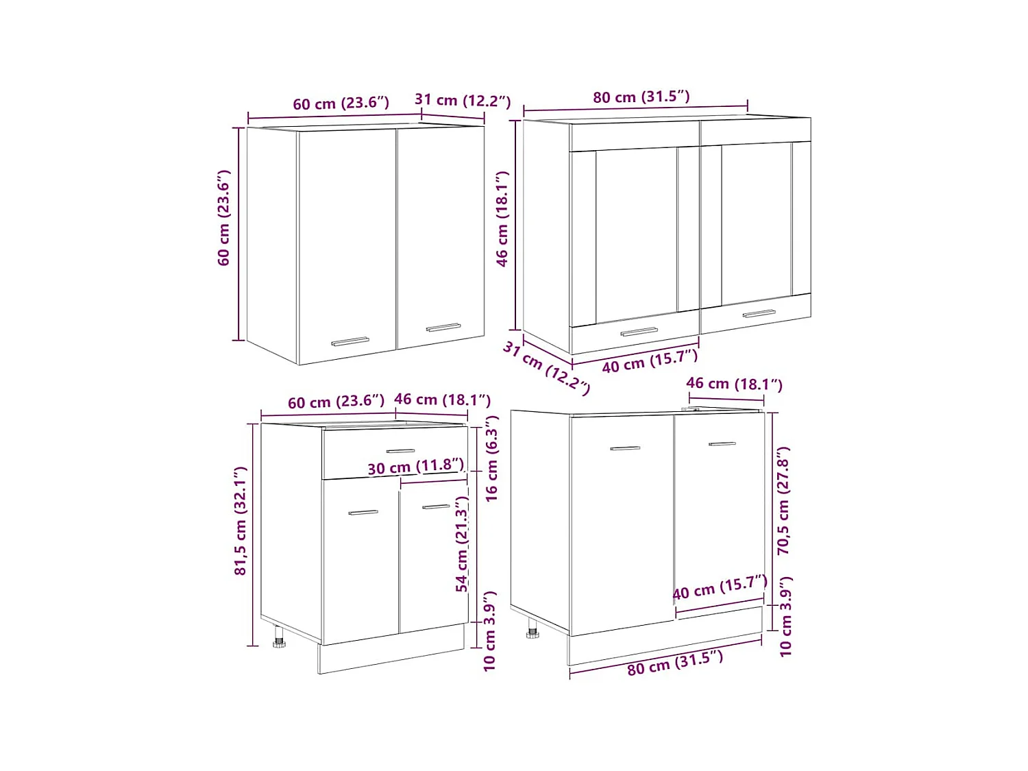 Ensemble de meubles de cuisine avec porte Lyon 4 pcs Chêne fumé