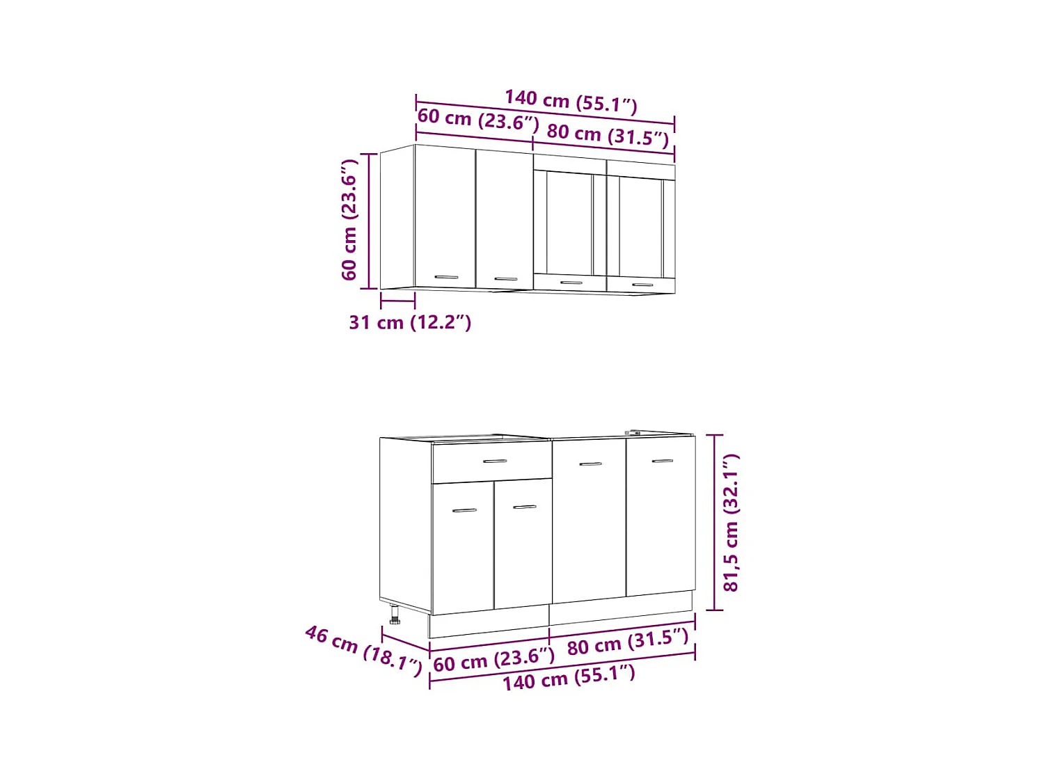 Ensemble de meubles de cuisine avec porte Lyon 4 pcs Chêne fumé