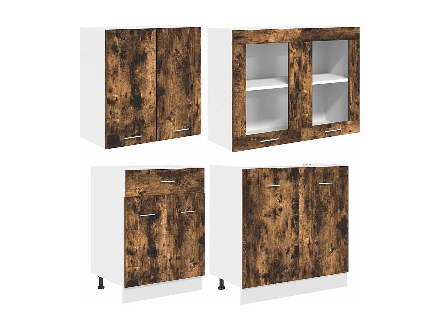 Ensemble de meubles de cuisine avec porte Lyon 4 pcs Chêne fumé