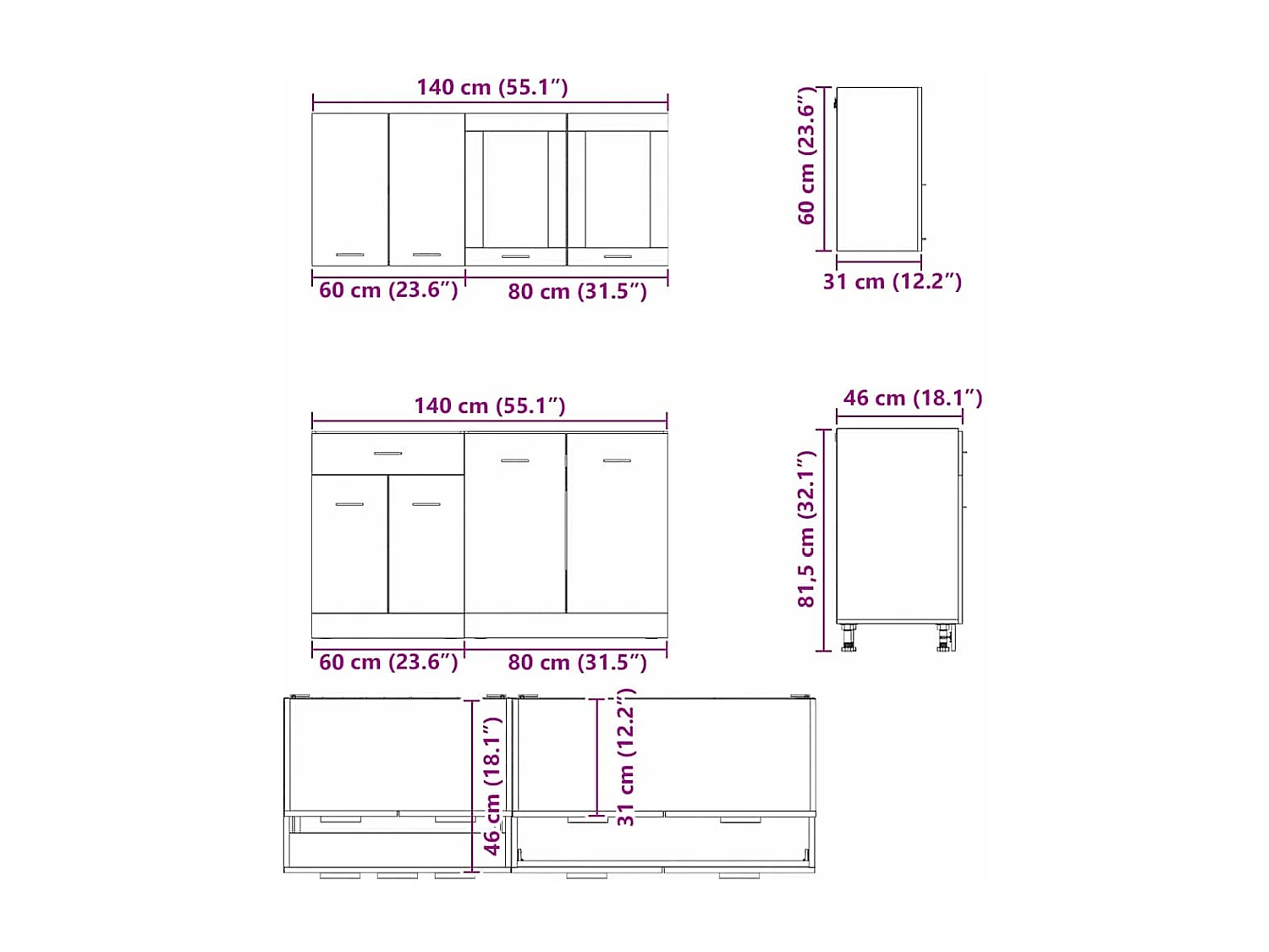 Ensemble de meubles de cuisine avec porte Lyon 4 pcs Chêne fumé