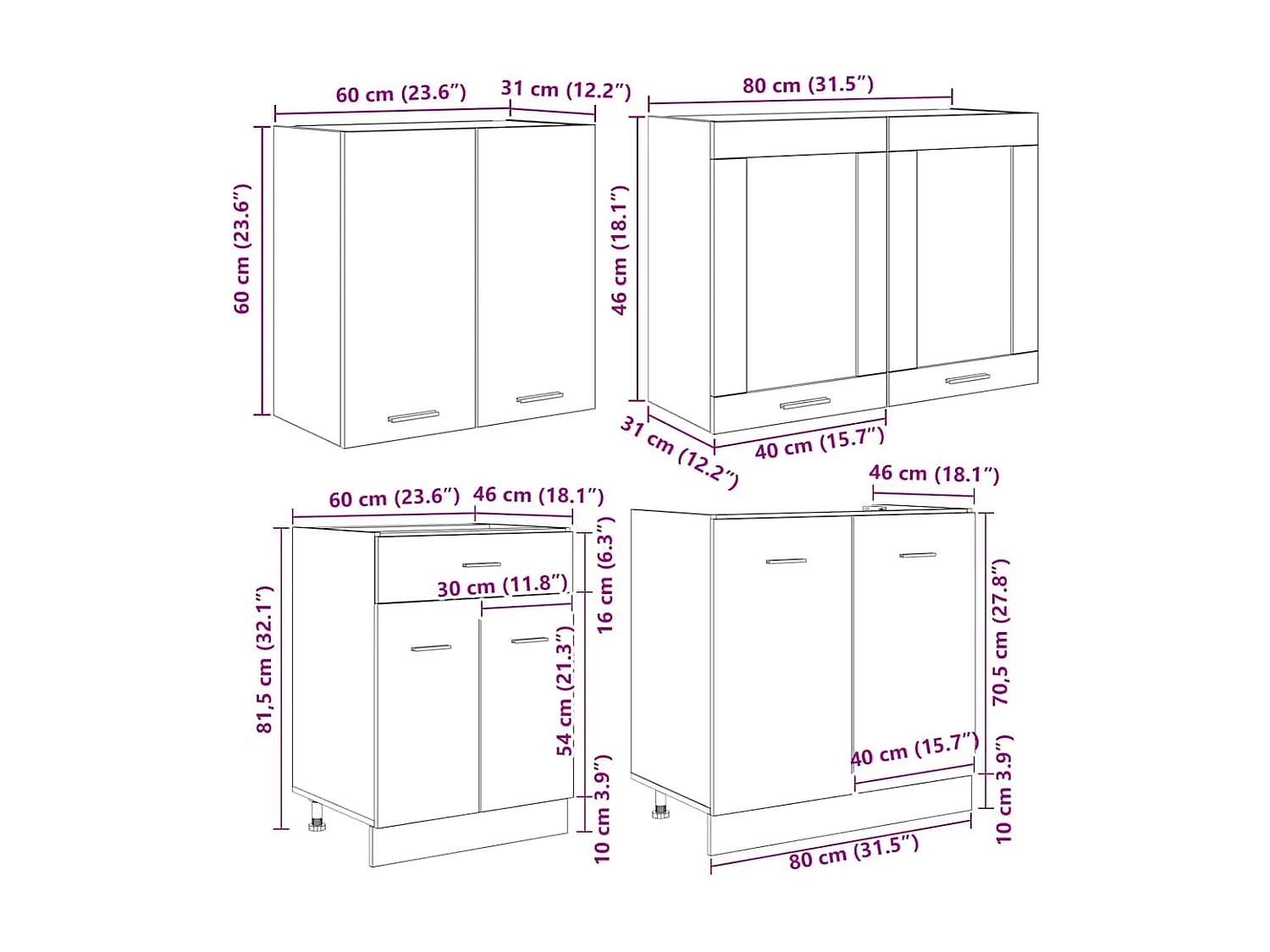 Ensemble de meubles de cuisine avec porte Lyon 4 pcs Chêne fumé
