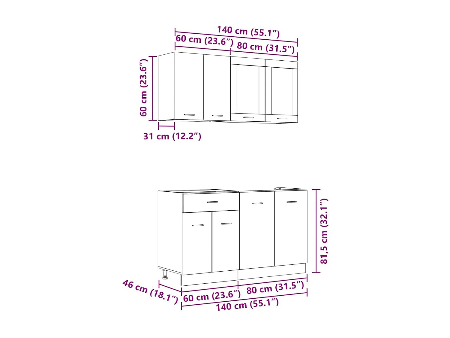 Ensemble de meubles de cuisine avec porte Lyon 4 pcs Chêne fumé