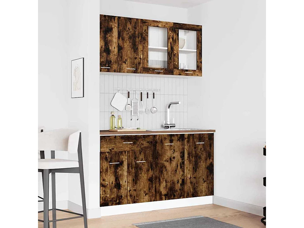 Unité de cuisine Lyon 4 pcs Chêne fumé Bois d'ingénierie