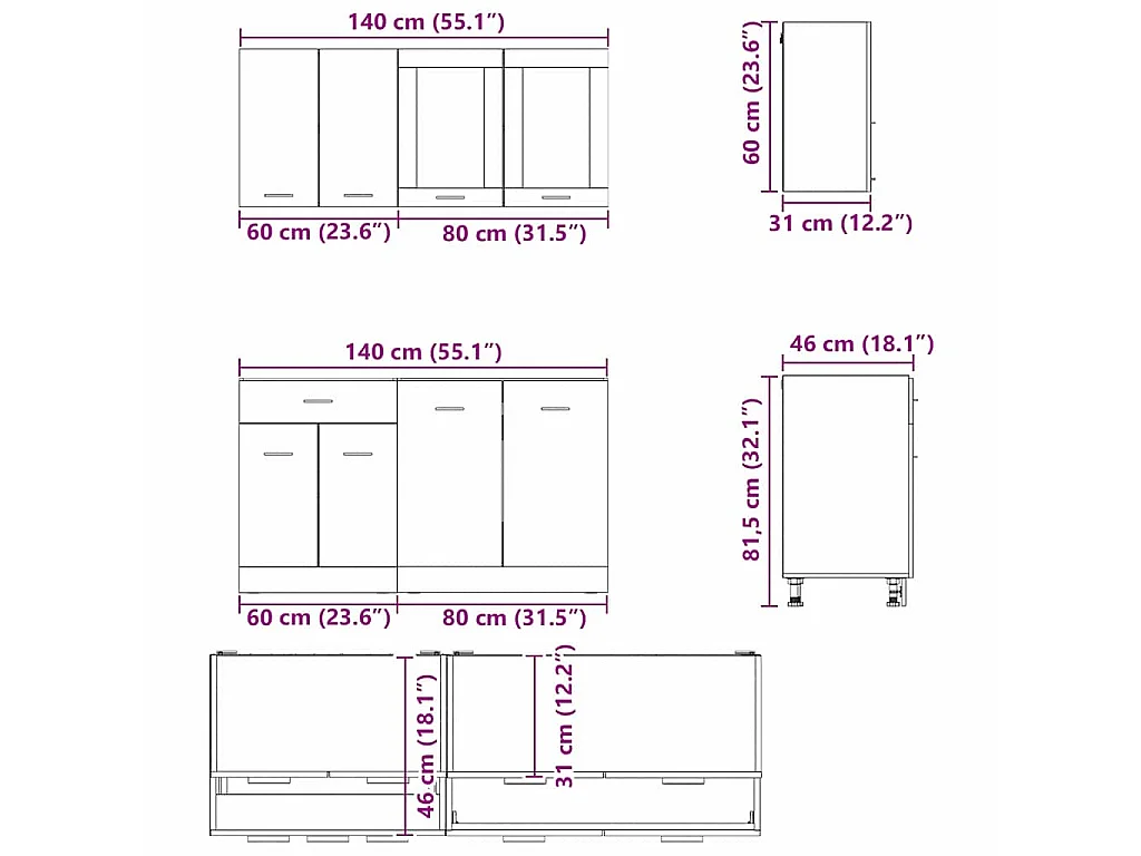 Unité de cuisine Lyon 4 pcs Chêne fumé Bois d'ingénierie