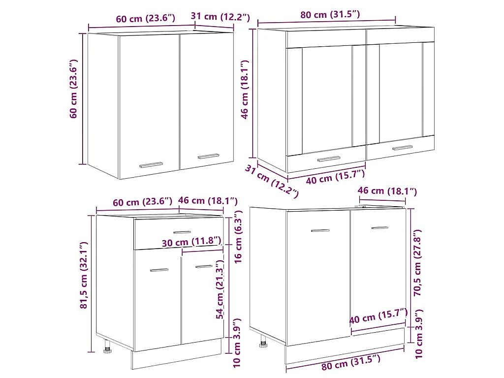 Unité de cuisine Lyon 4 pcs Chêne fumé Bois d'ingénierie