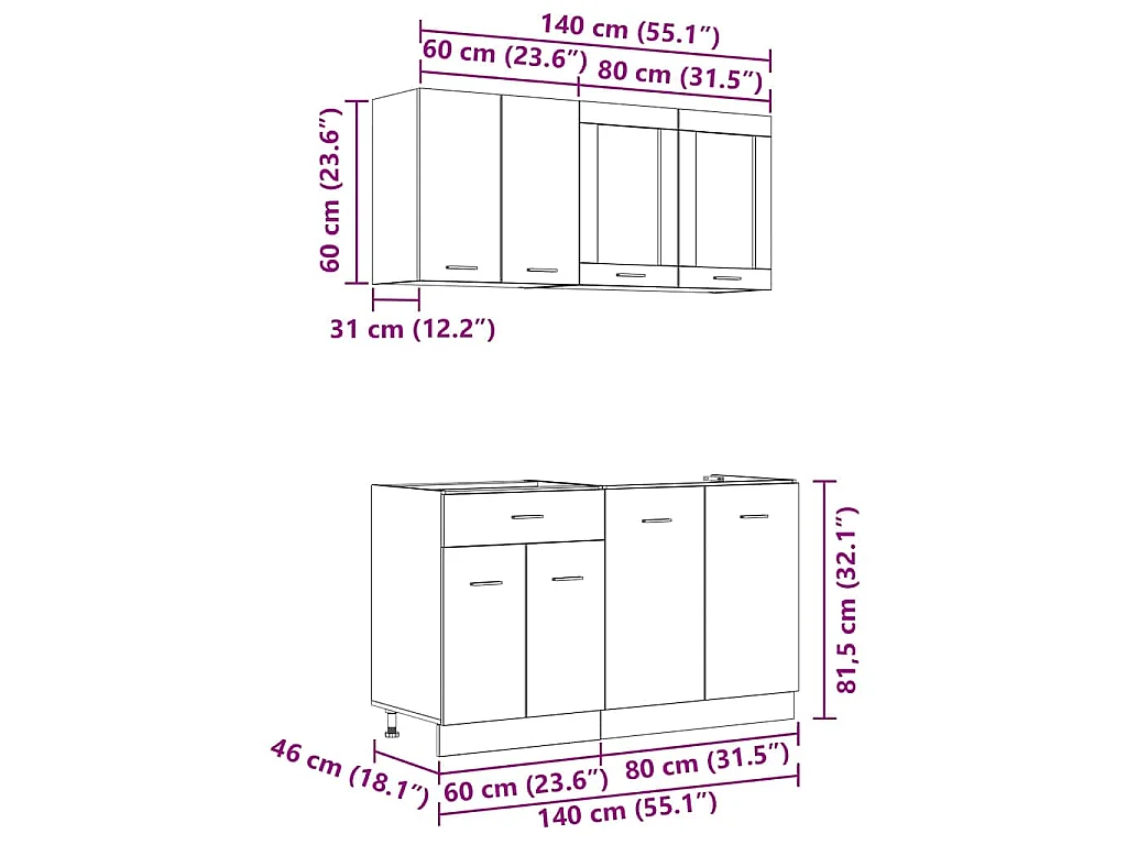 Unité de cuisine Lyon 4 pcs Chêne fumé Bois d'ingénierie