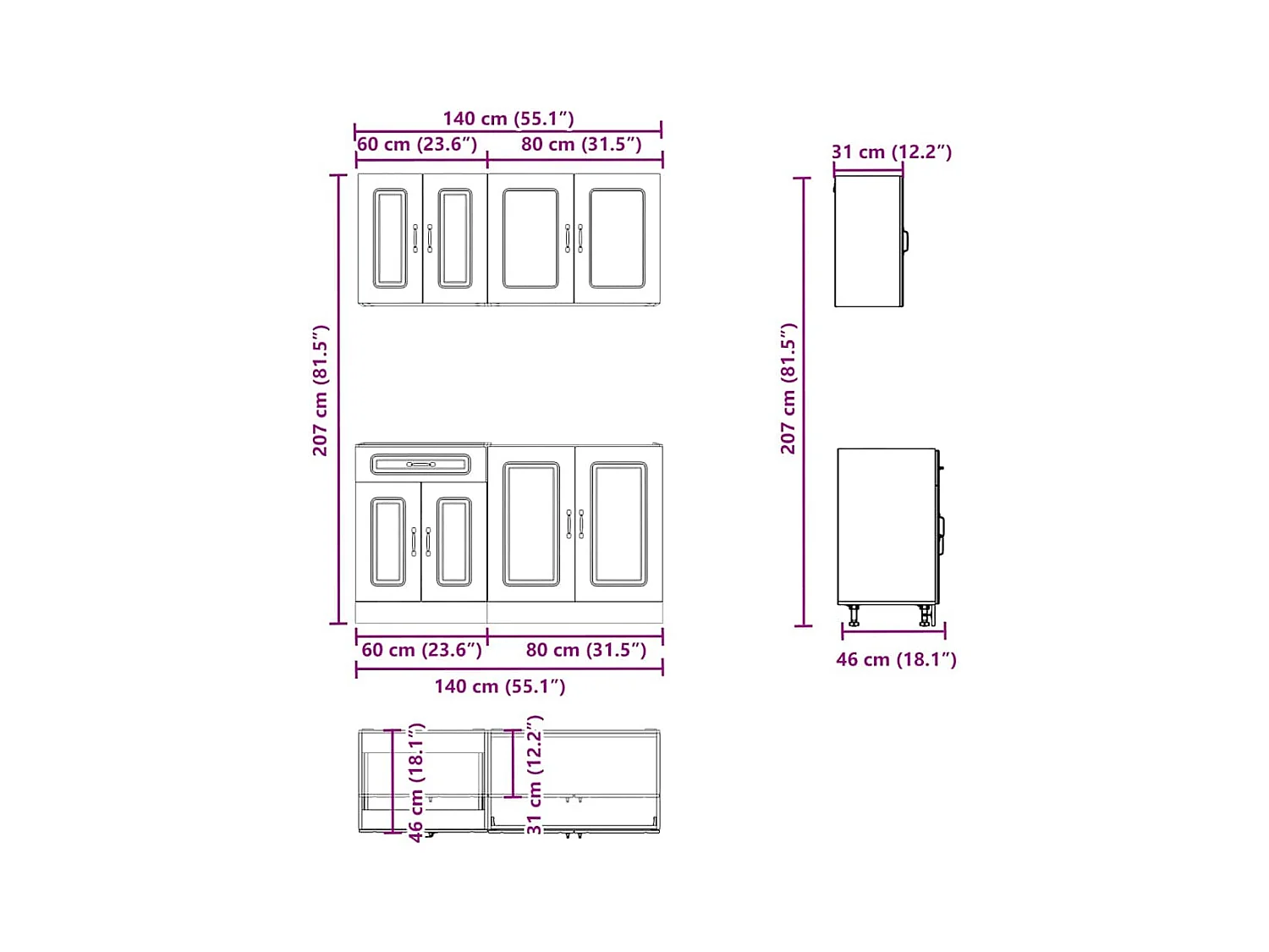 Mueble cocina Kalmar roble sonoma 4 pzas madera contrachapada