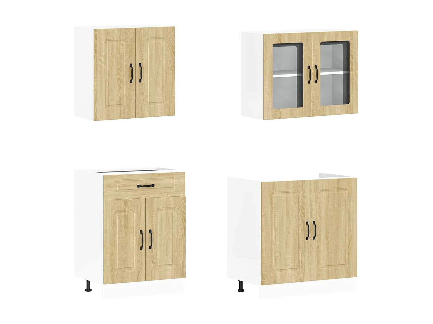 4-delige Keukenkastenset Kalmar bewerkt hout sonoma eikenkleur