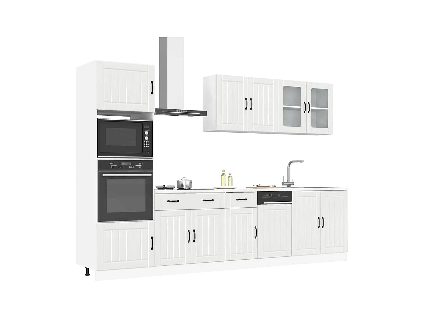 Ensemble de 7 meubles de cuisine "Lucca" en bois d'ingénierie blanc brillant