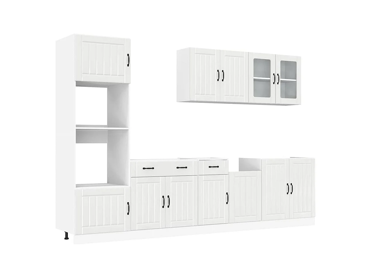Ensemble de 7 meubles de cuisine "Lucca" en bois d'ingénierie blanc brillant