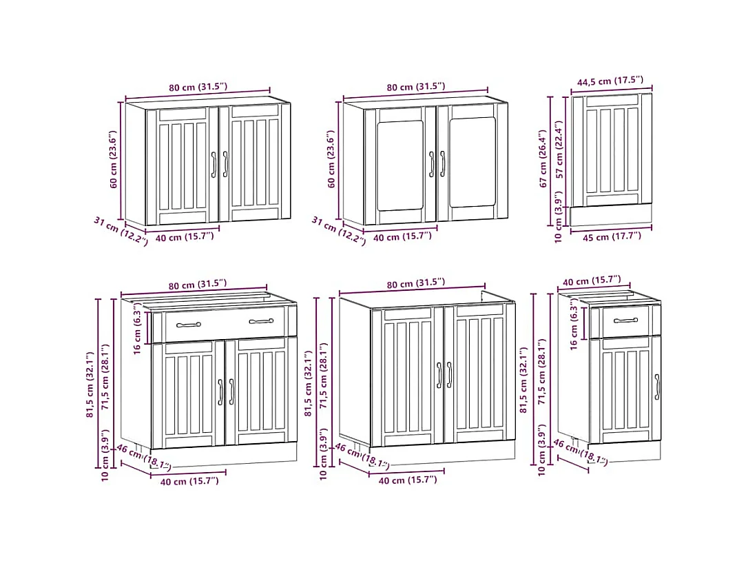 Ensemble de 7 meubles de cuisine "Lucca" en bois d'ingénierie blanc brillant
