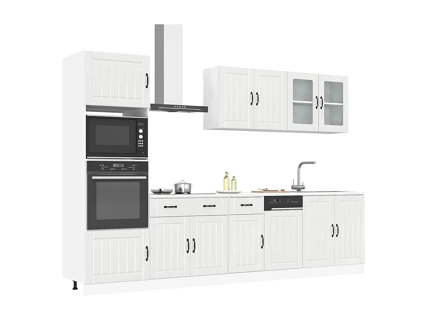 Ensemble de 7 meubles de cuisine "Lucca" en bois d'ingénierie blanc brillant