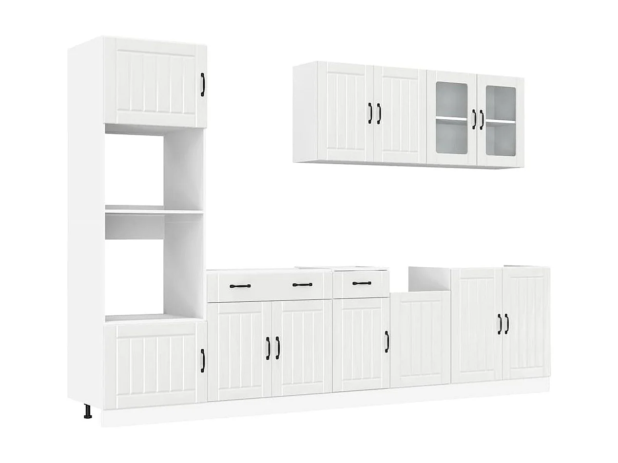 Ensemble de 7 meubles de cuisine "Lucca" en bois d'ingénierie blanc brillant