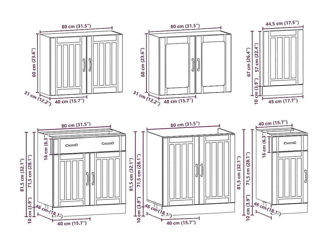 Ensemble de 7 meubles de cuisine "Lucca" en bois d'ingénierie blanc brillant