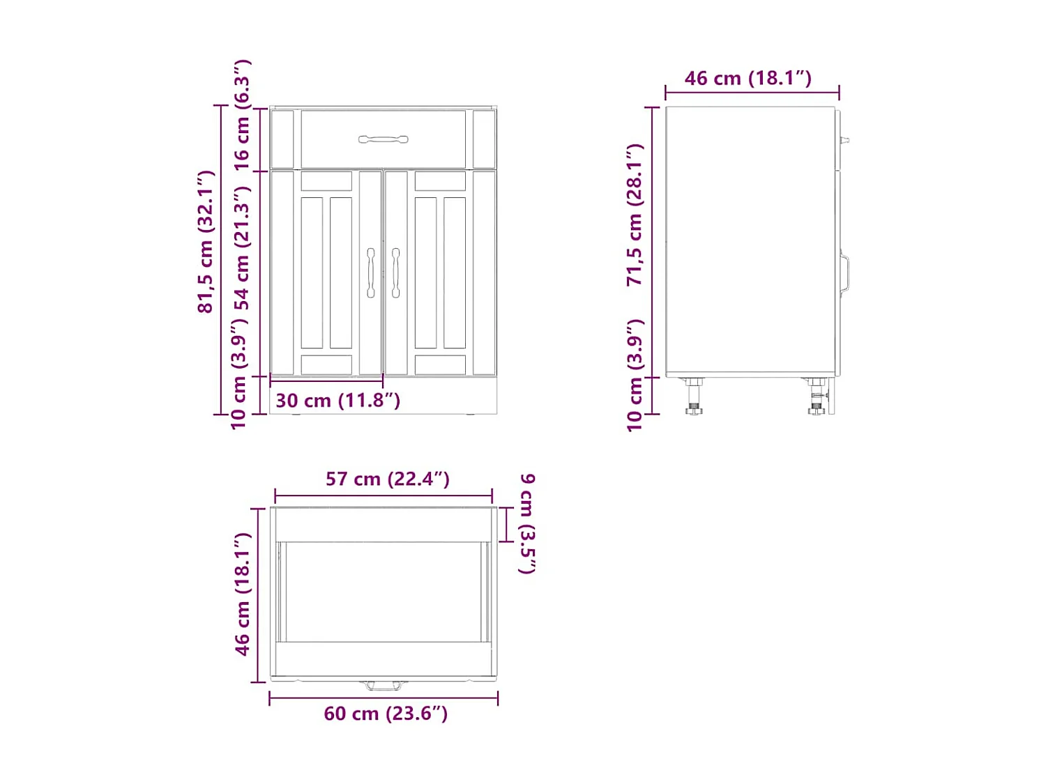 Küchen-Unterschrank Lucca Grau Sonoma Holzwerkstoff