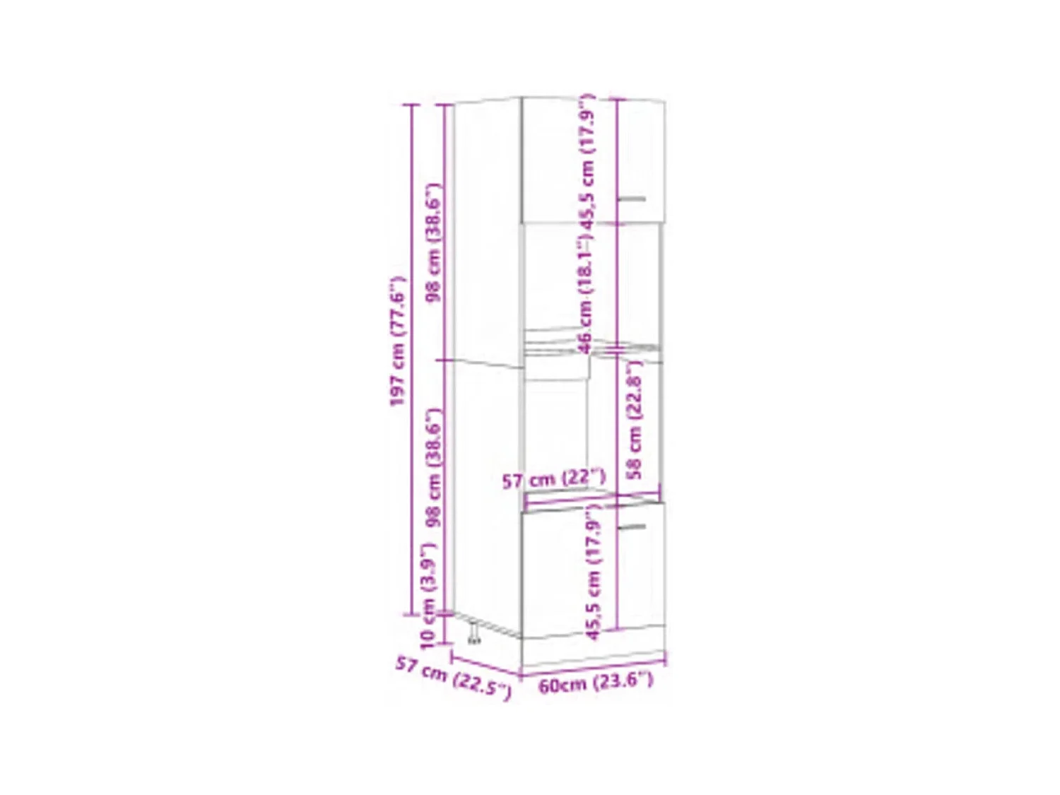 Mikrowellenschrank Lyon Artisan-Eiche 60x57x207 cm Holzwerkstoff