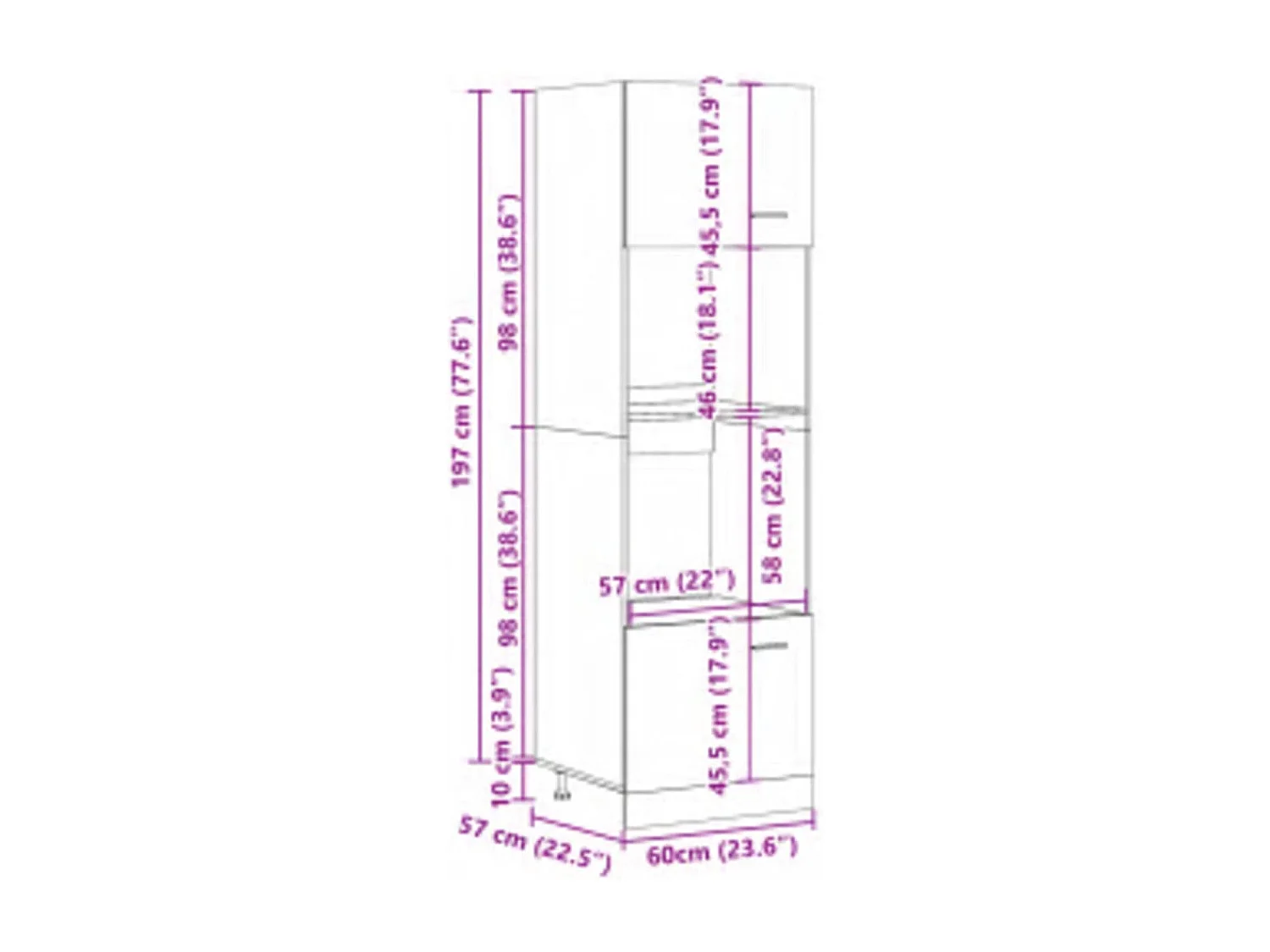 Magnetronkast Lyon 60x57x207 cm bewerkt hout ambachtelijk eiken