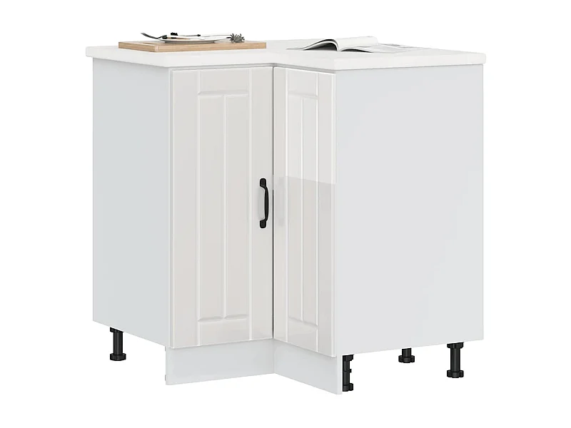 Armoire d'angle de cuisine Lucca blanc brillant bois ingénierie
