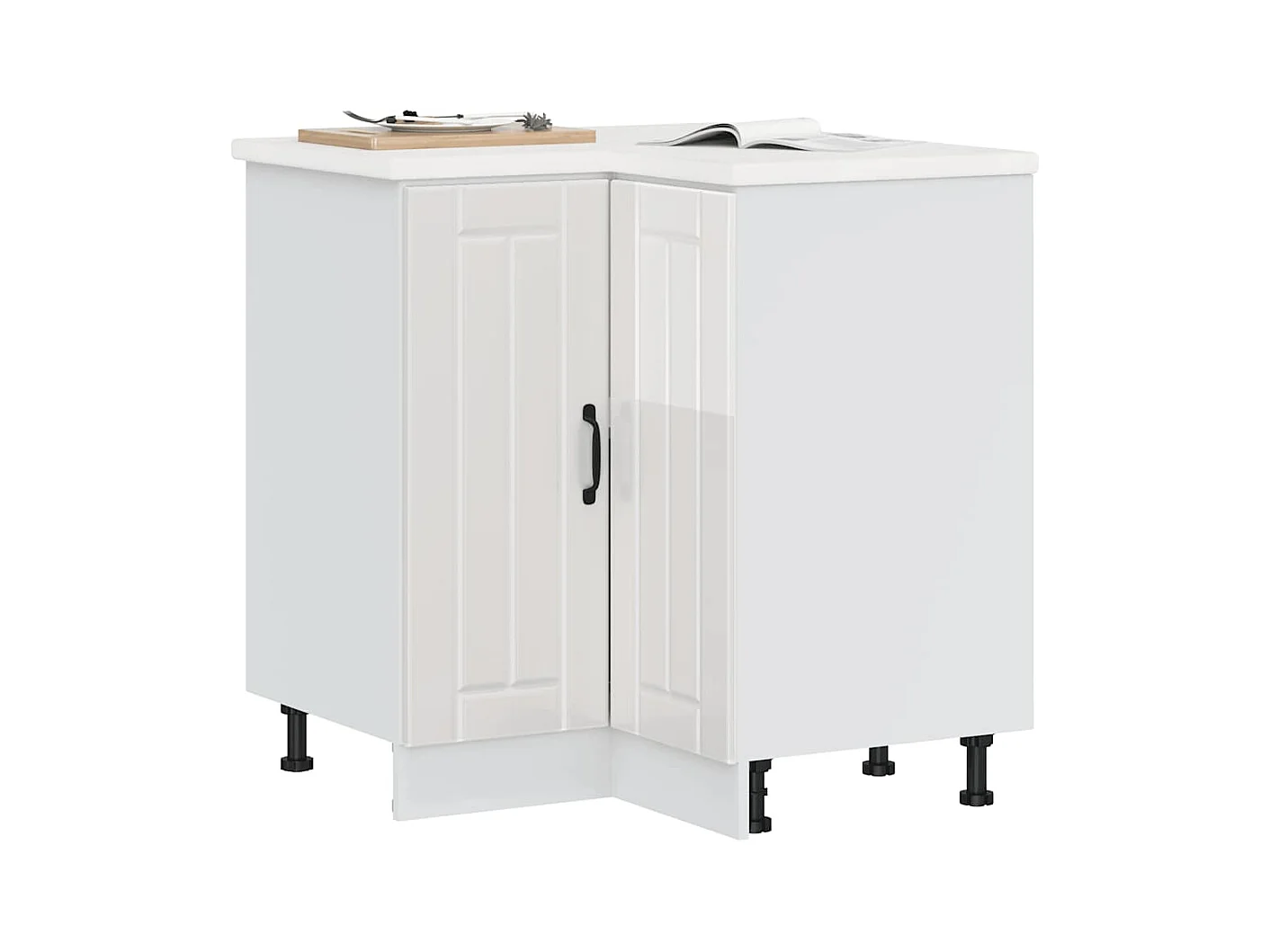 Armoire d'angle de cuisine Lucca blanc brillant bois ingénierie