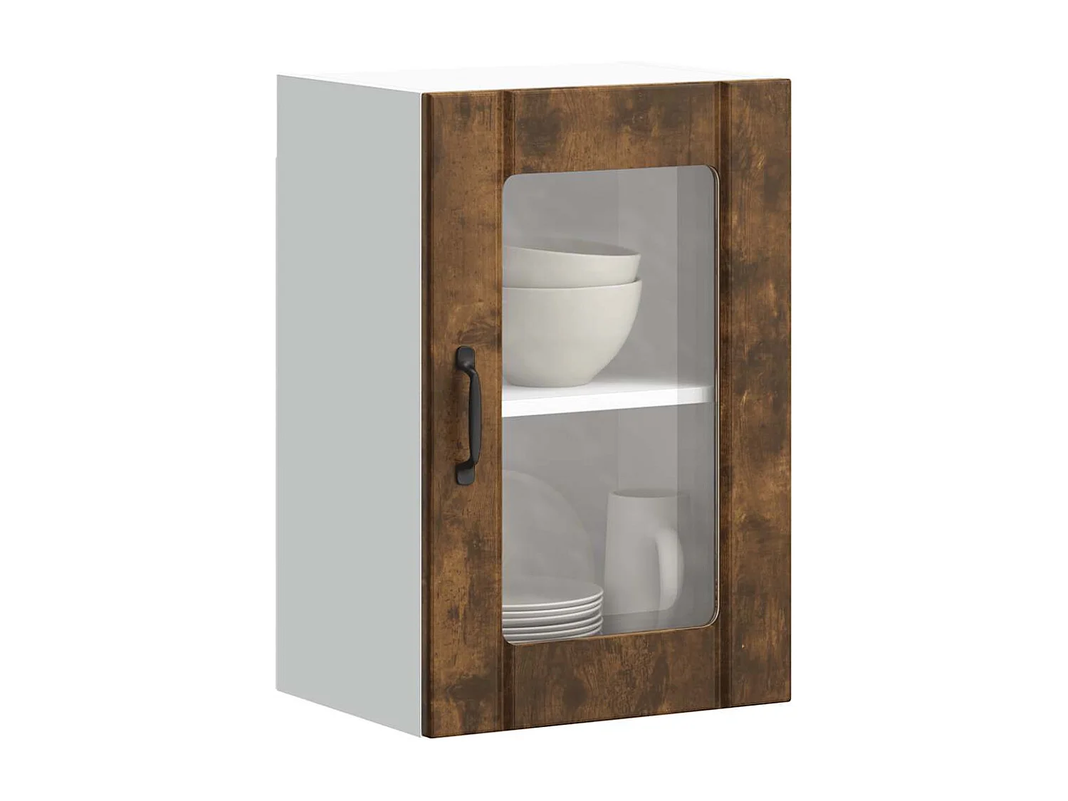 Armoire murale de cuisine avec porte en verre Lucca chêne fumé