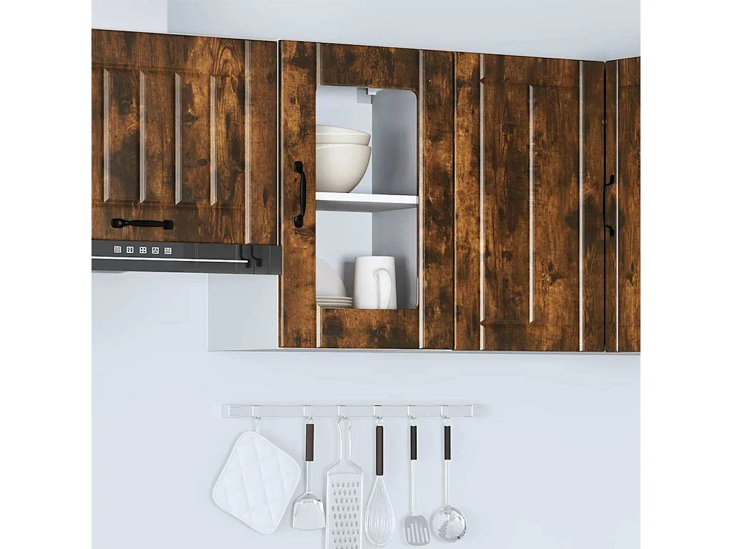 Armoire murale de cuisine avec porte en verre Lucca chêne fumé