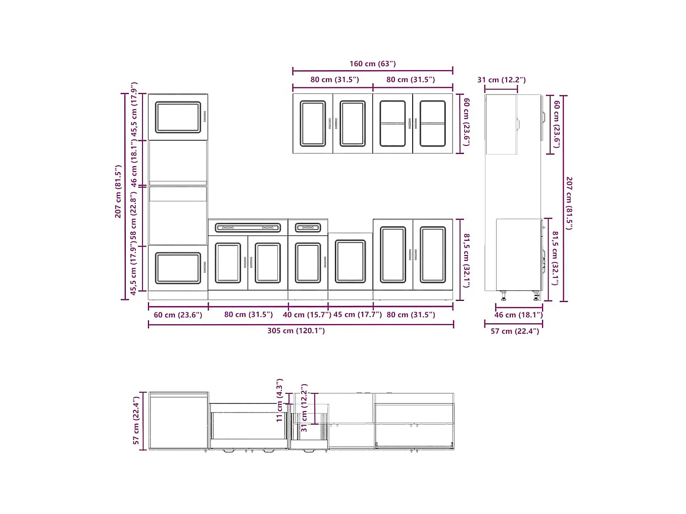 Ensemble d'armoires cuisine 7pcs Kalmar blanc bois d'ingénierie