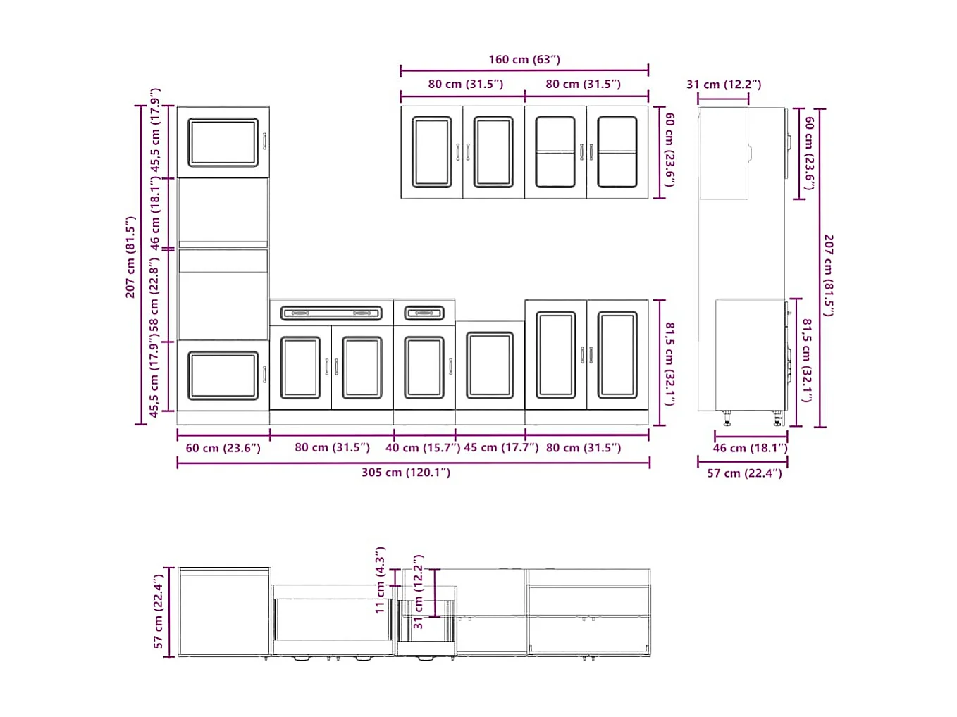 Ensemble d'armoires cuisine 7pcs Kalmar blanc bois d'ingénierie