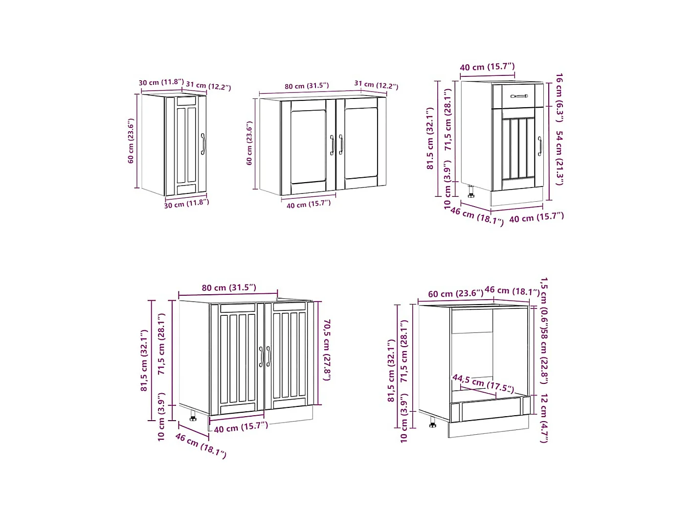 Ensemble de 8 meubles de cuisine "Lucca" en chêne Sonoma