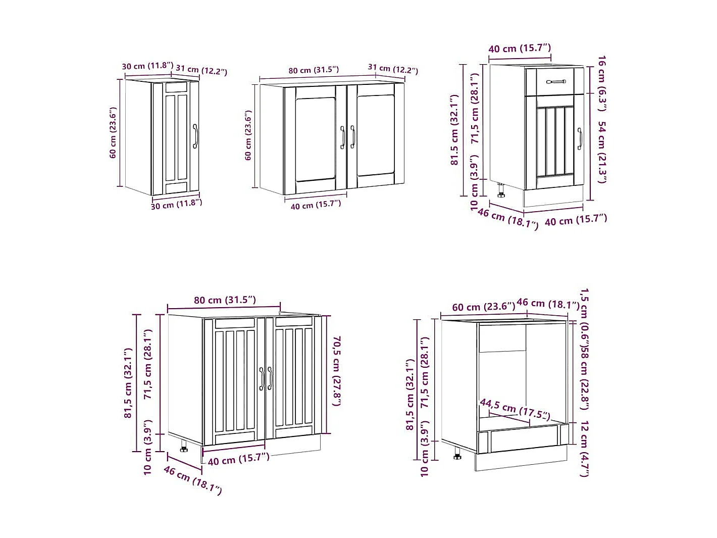 Ensemble de 8 meubles de cuisine "Lucca" en chêne Sonoma