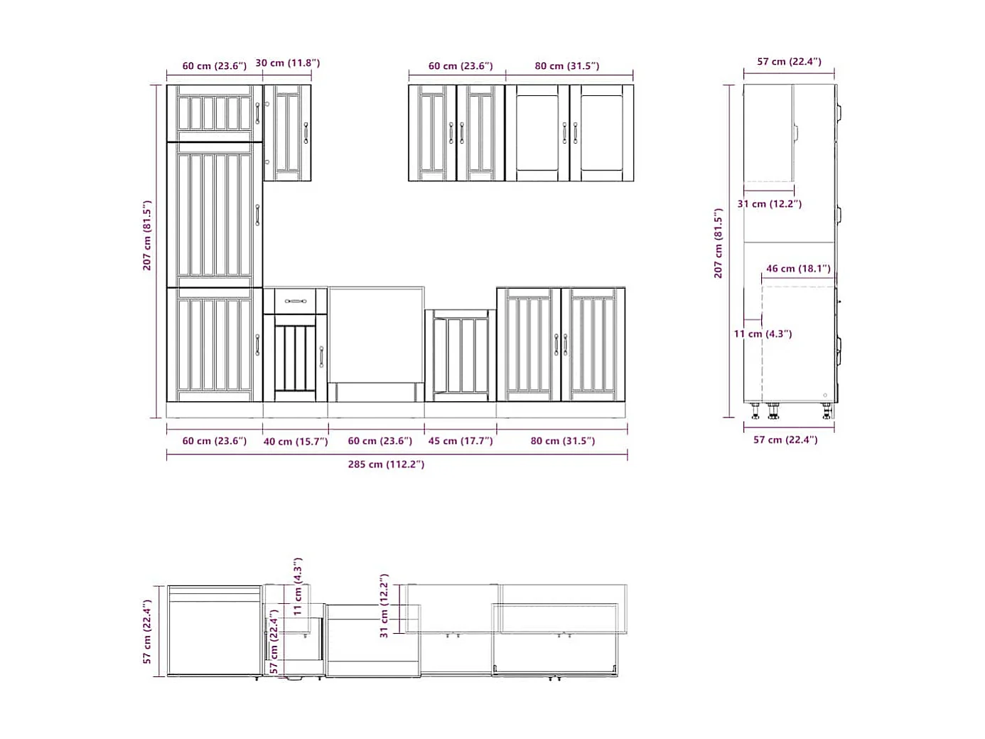 8 peças armário de cozinha conjunto Lucca sonoma carvalho