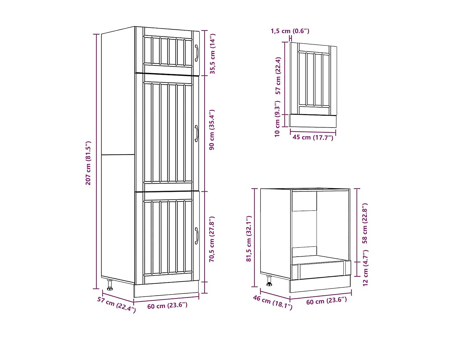 7-delige Keukenkastenset Lucca bewerkt hout bruin eikenkleur