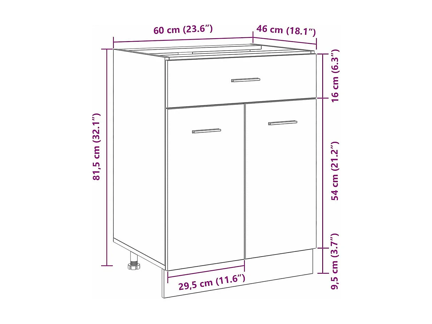 Lade Basis Kast Zwart eiken 60 x 46 x 81.5 cm Bewerkt hout