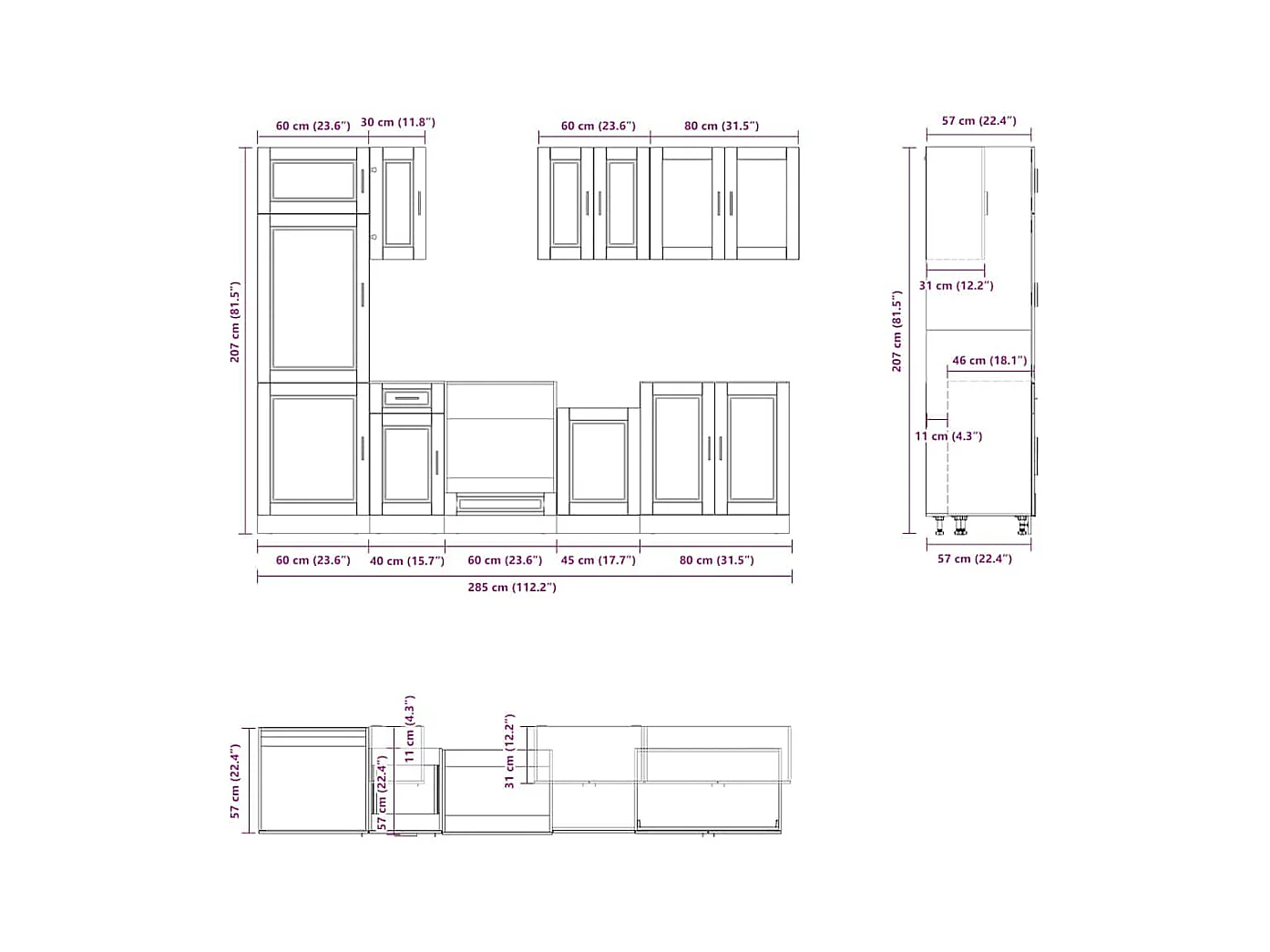 8 peças armário de cozinha conjunto Kalmar branco brilhante