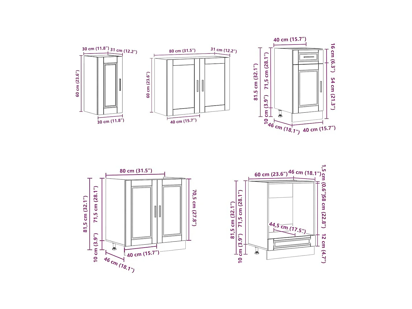 8 peças armário de cozinha conjunto Kalmar branco brilhante