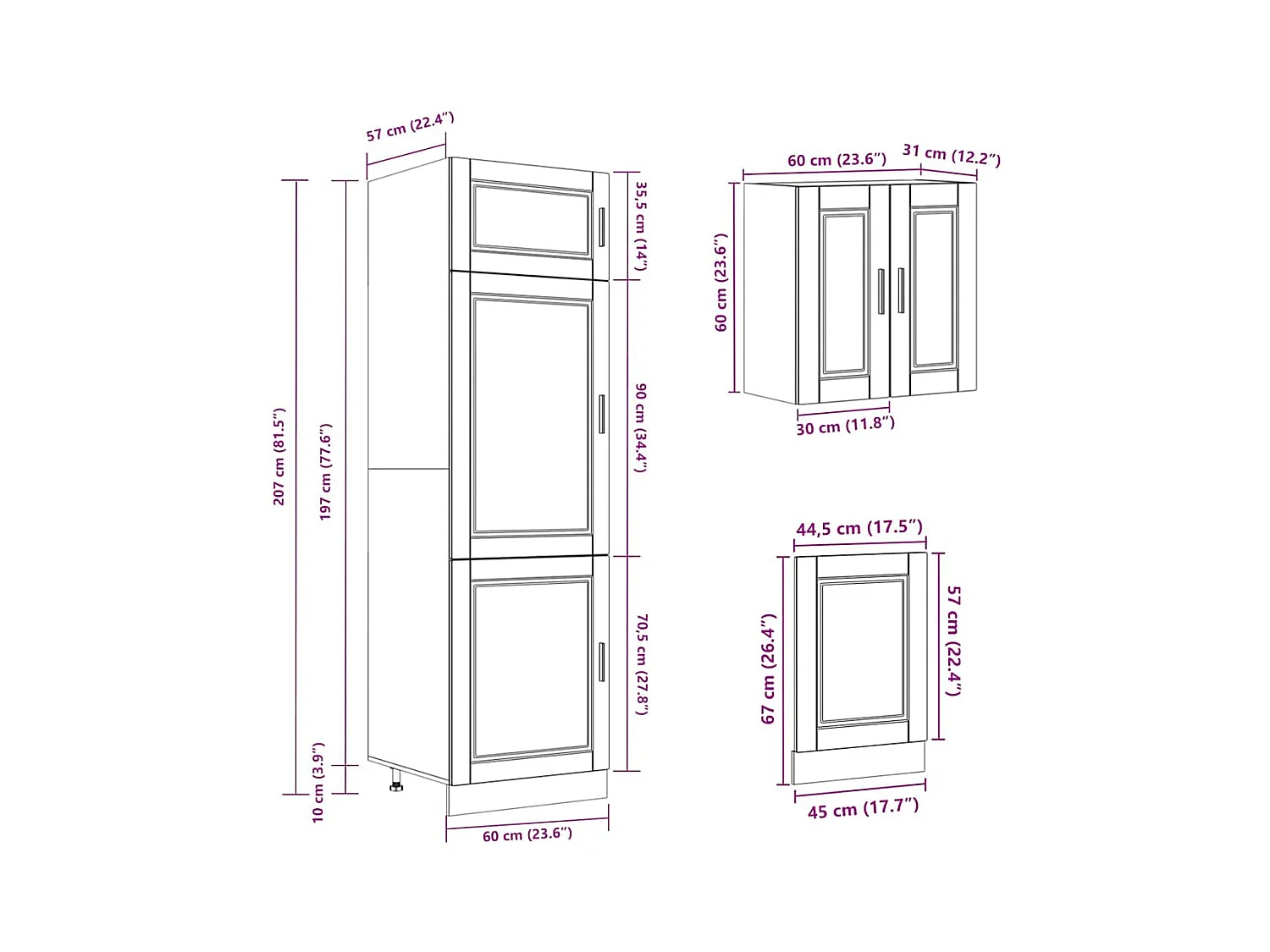 8 peças armário de cozinha conjunto Kalmar branco brilhante