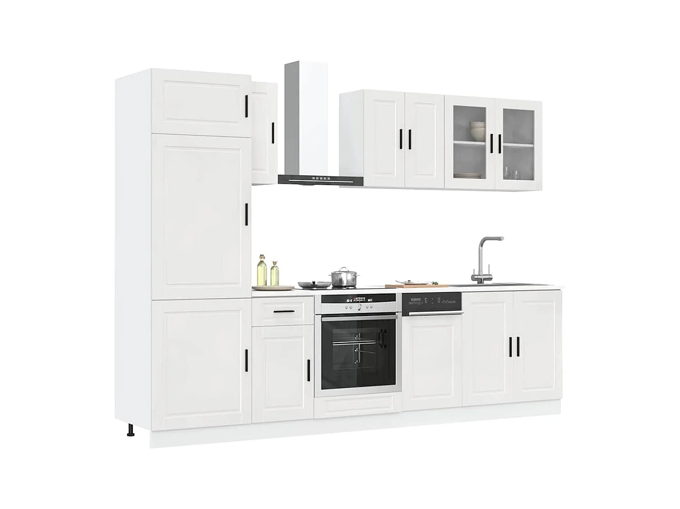 Ensemble de 8 meubles de cuisine "Porto" en bois d'ingénierie blanc brillant