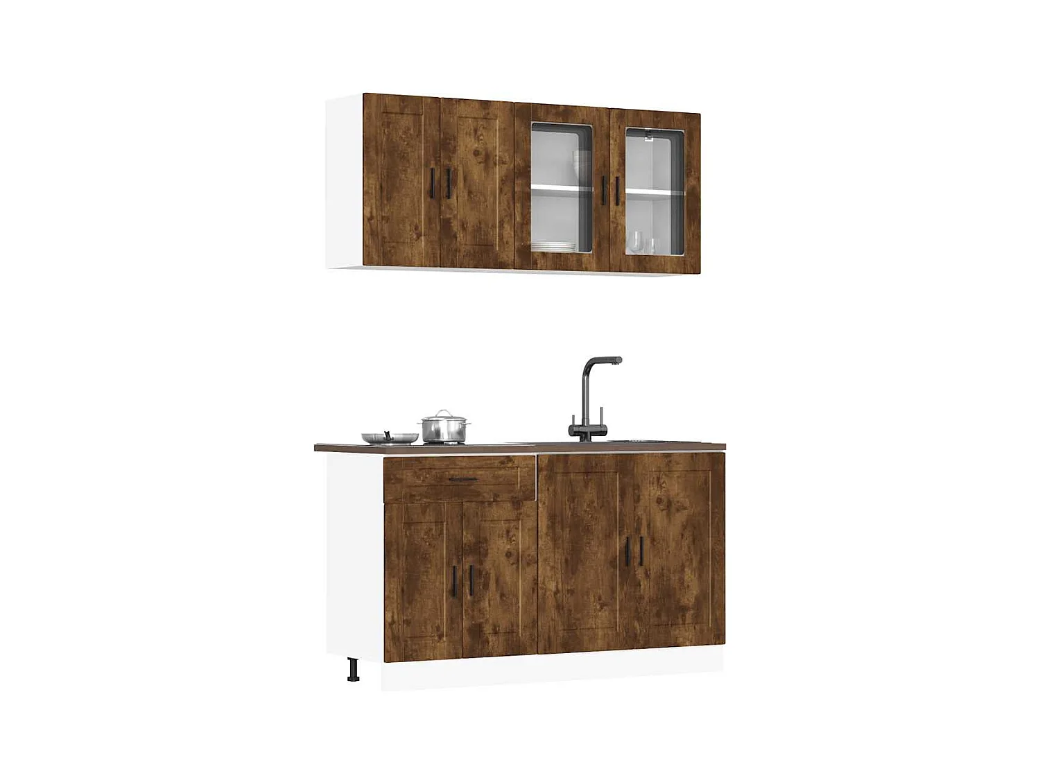 4-delige Keukenkastenset Porto bewerkt hout gerookt eiken