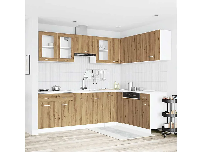 Ensemble de 11 meubles de cuisine "Lyon" en chêne artisanal