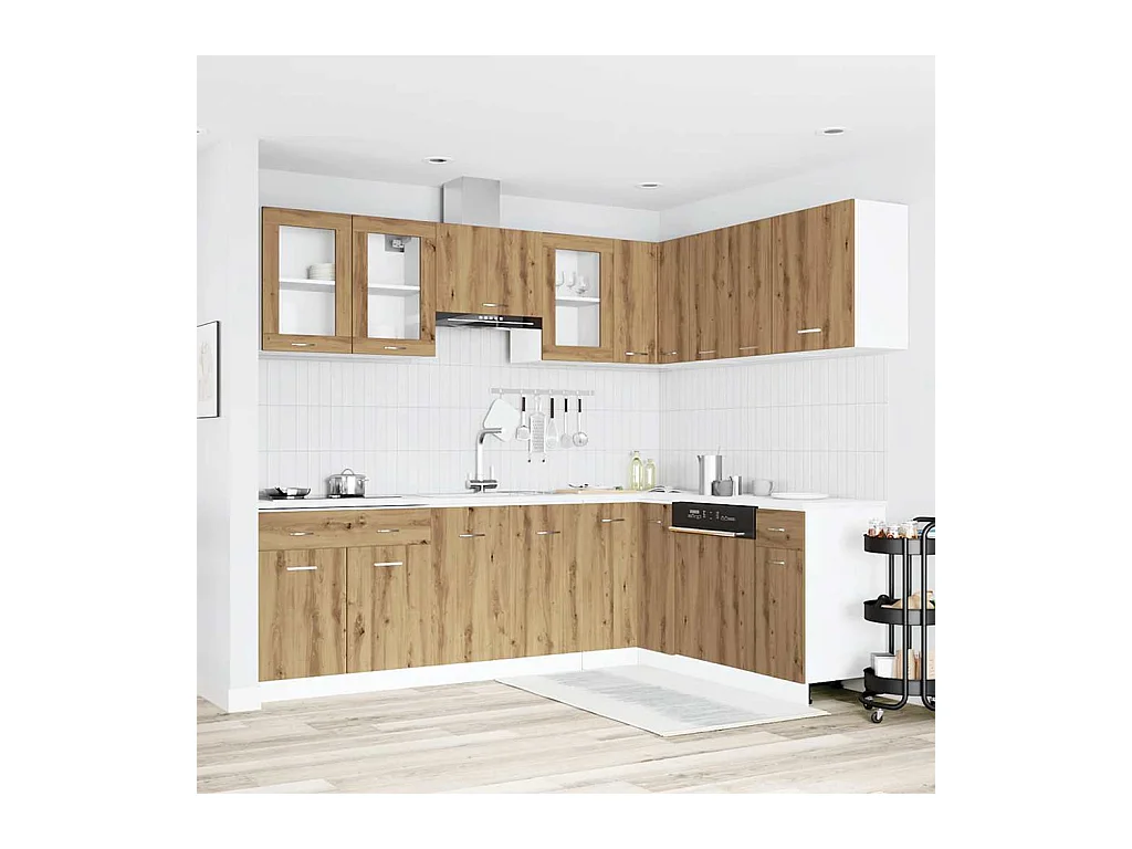 Ensemble de 11 meubles de cuisine "Lyon" en chêne artisanal