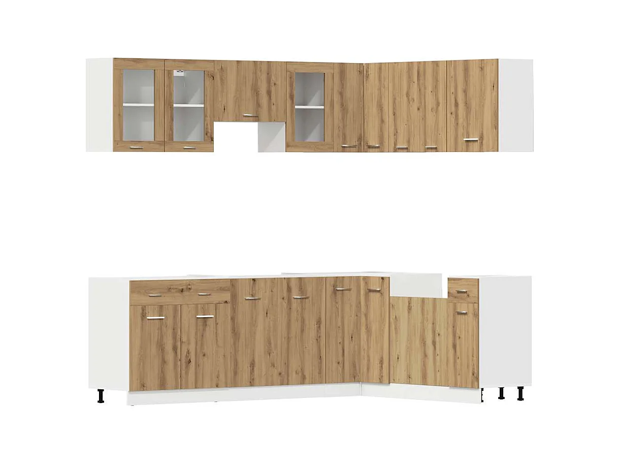 Ensemble de 11 meubles de cuisine "Lyon" en chêne artisanal