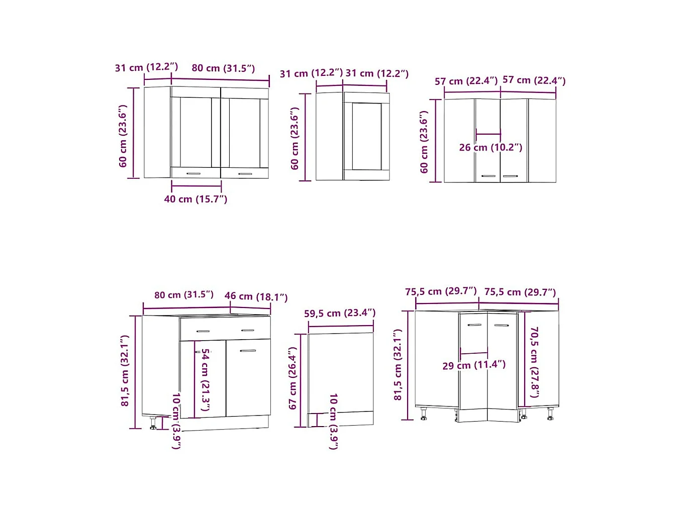 Ensemble de 11 meubles de cuisine "Lyon" en chêne artisanal