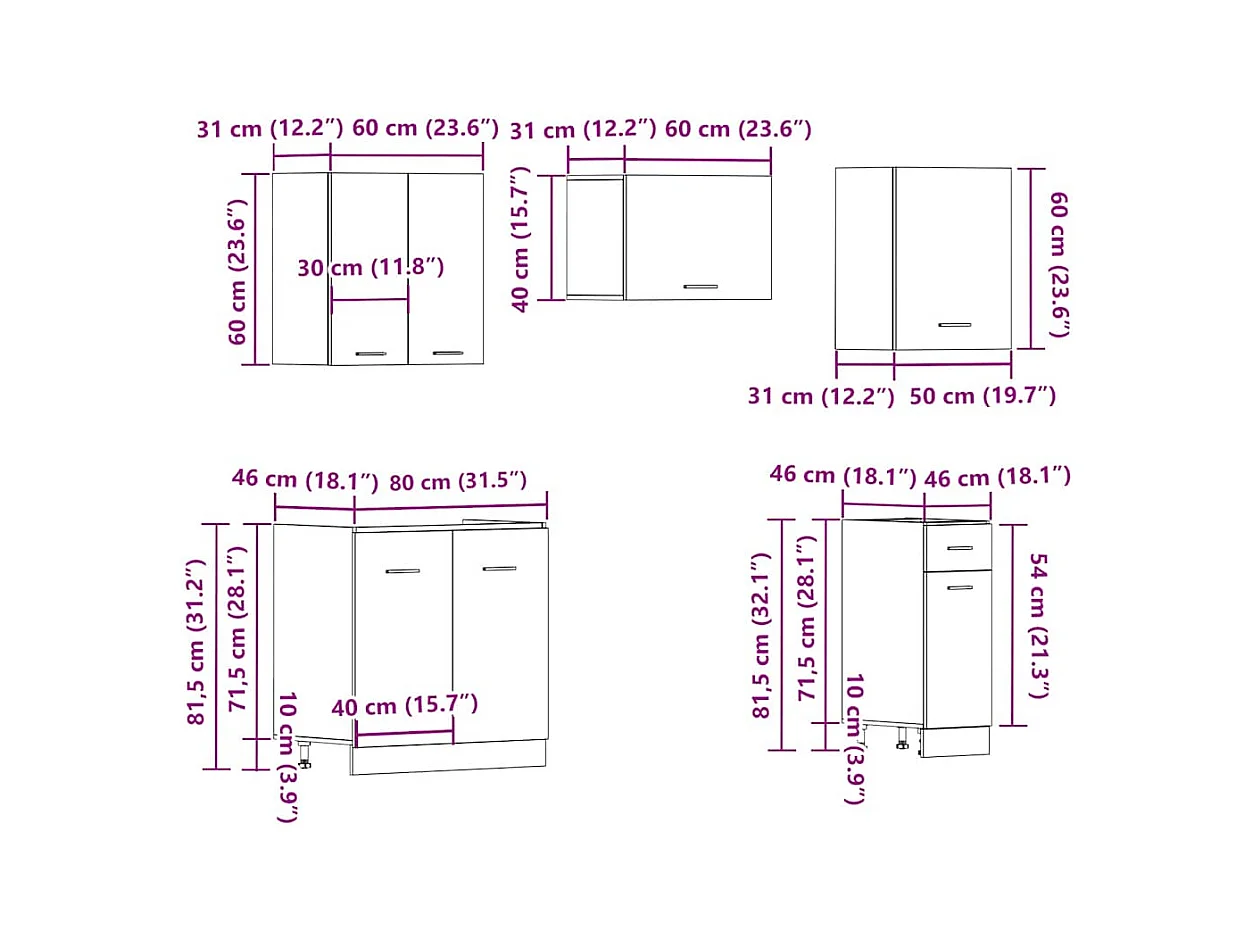 Ensemble de 11 meubles de cuisine "Lyon" en chêne artisanal