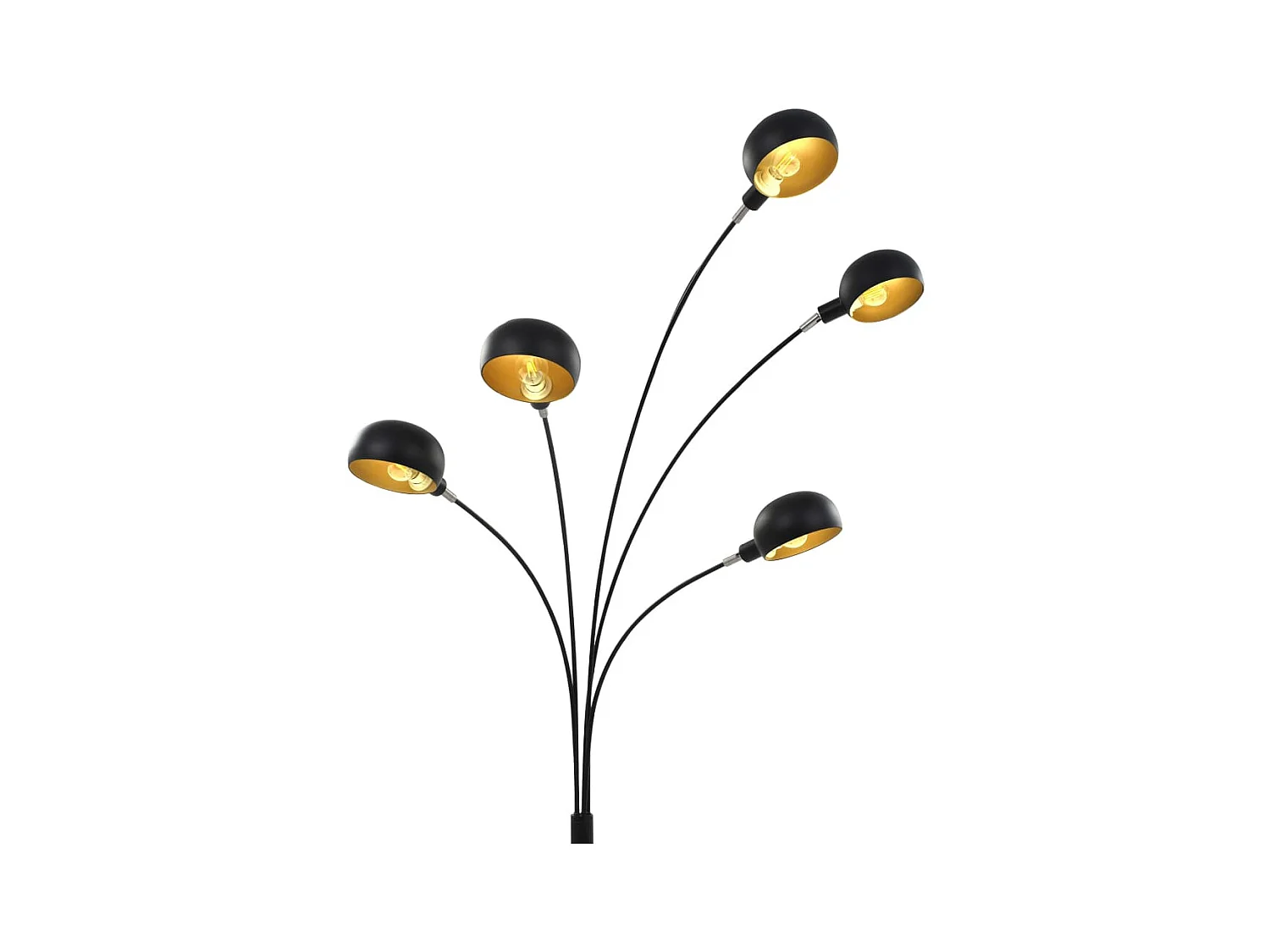 Candeeiro de Pé Alto Moderno 200 cm com 5 Abajures E14 em Preto e Dourado