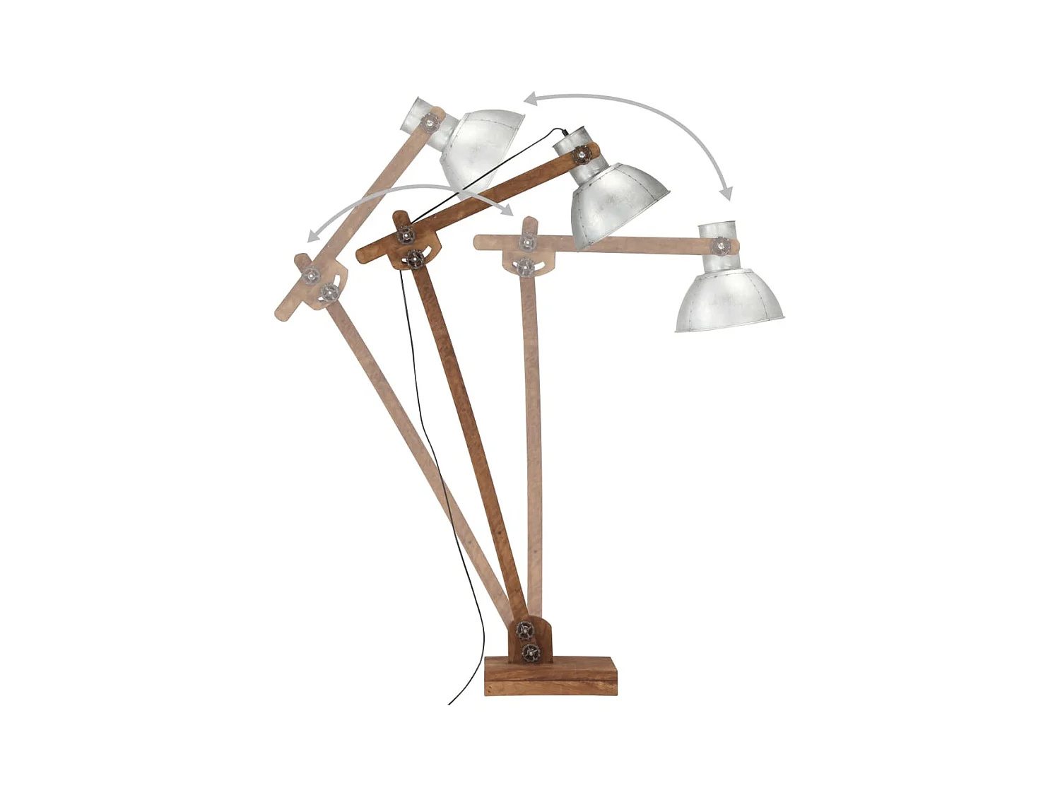 Lampadaire Argenté Bois de manguier massif E27