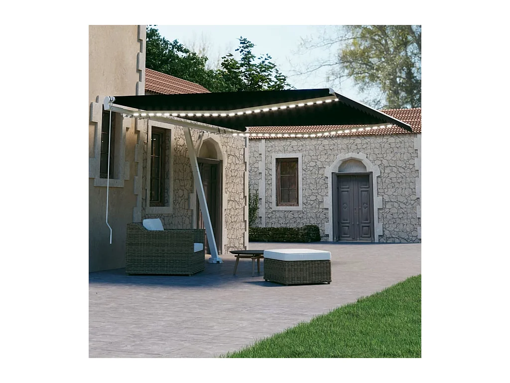 Toldo retráctil manual con LED gris antracita 450x300 cm