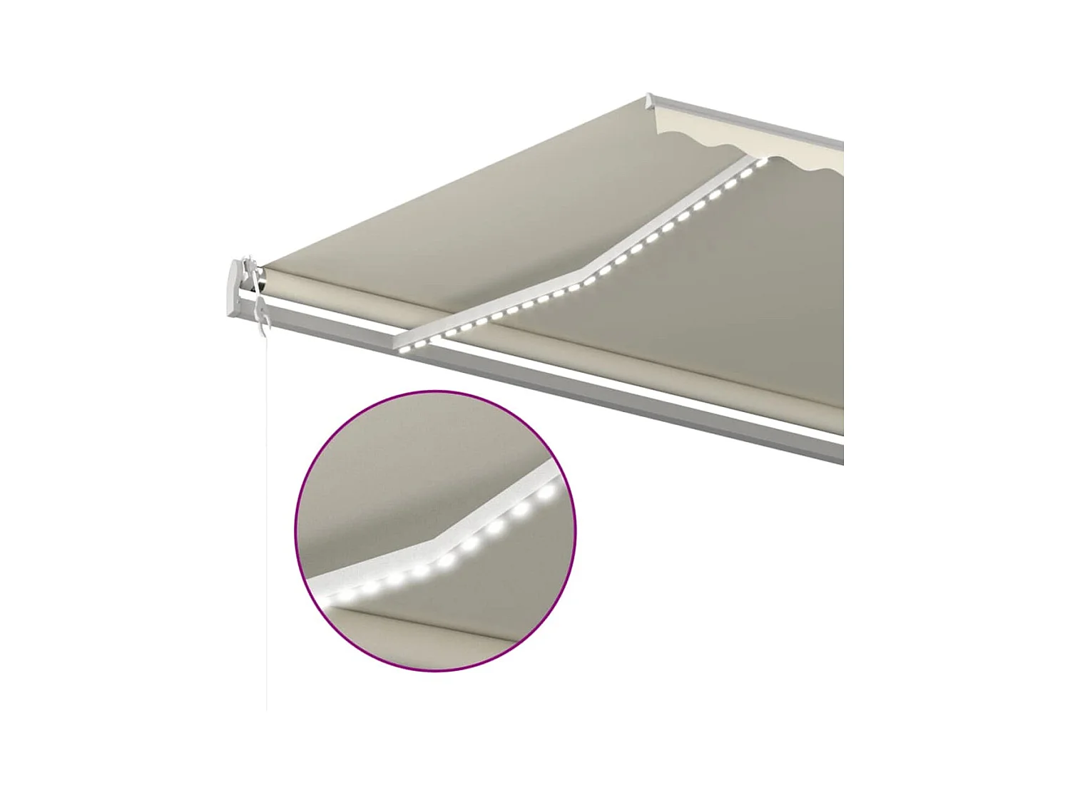 Toldo retráctil manual con luz LED color crema 6x3 m
