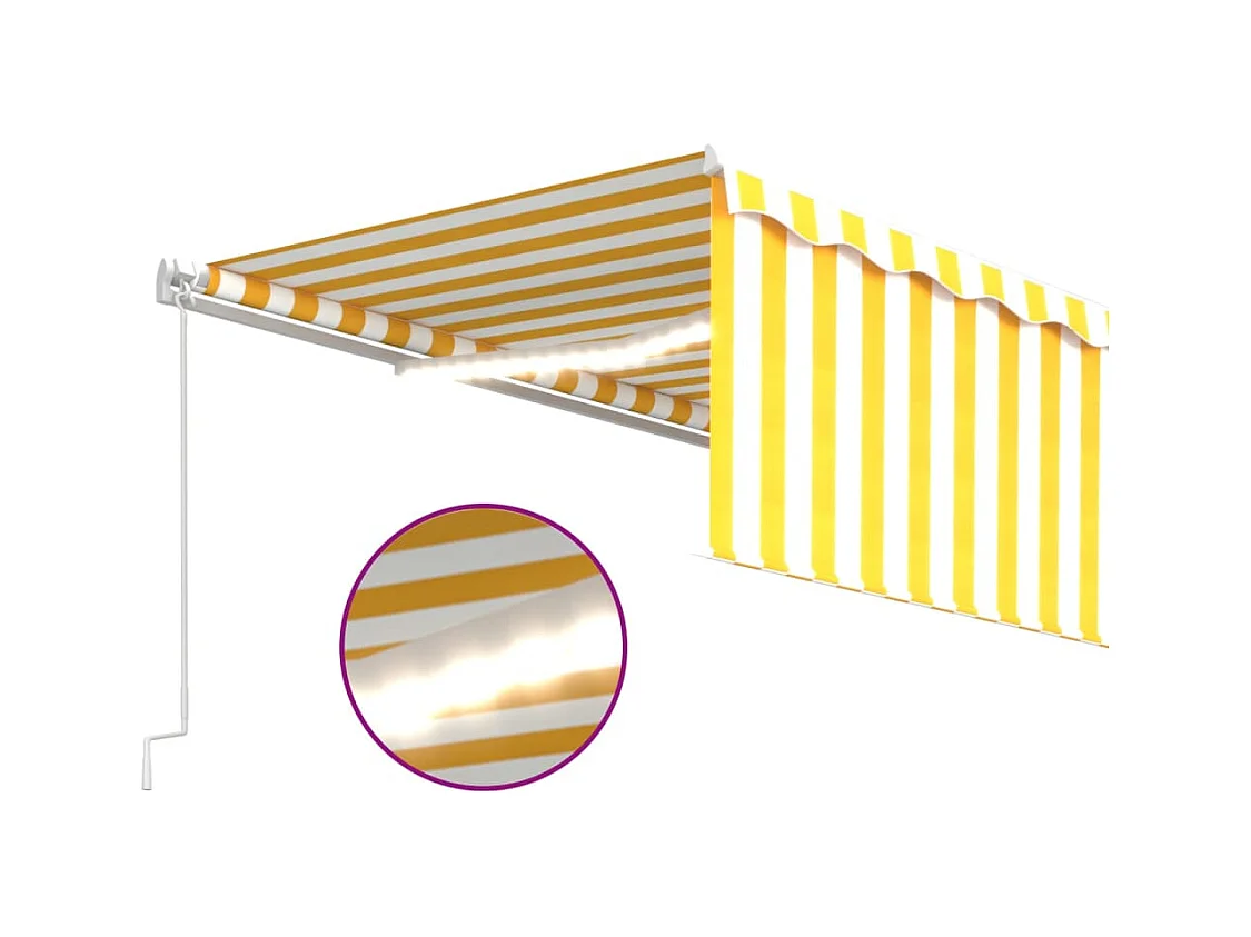 Toldo retráctil manual persiana y LED amarillo y blanco 5x3 m