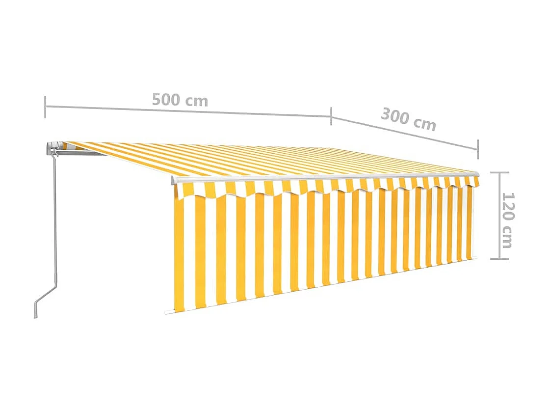 Toldo retráctil manual persiana y LED amarillo y blanco 5x3 m